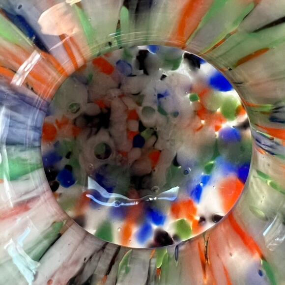 Vintage Hand Blown Art Glass Comfety Spotted Heavy Vase 2 Handles - Picture 9 of 16